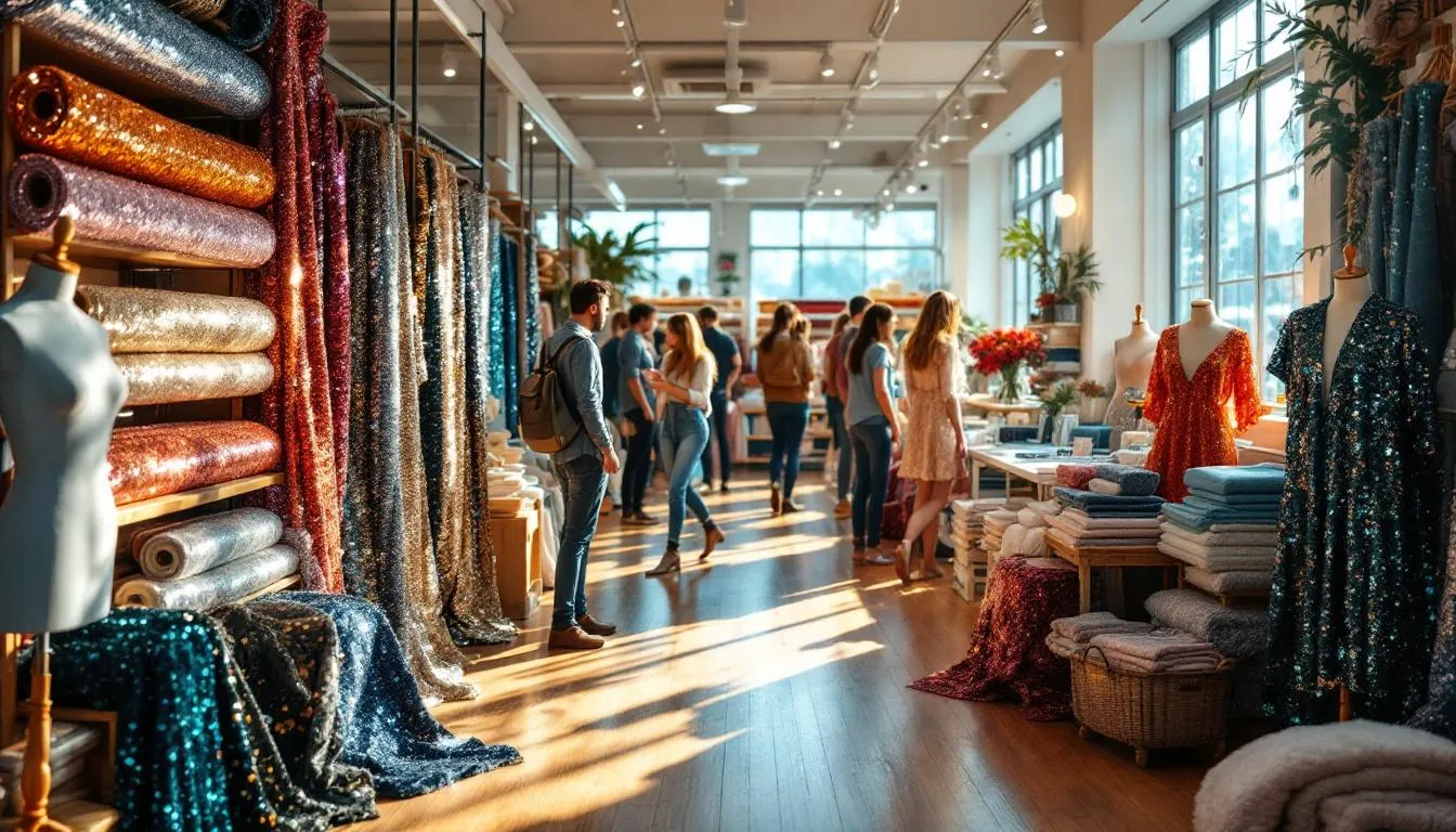 Tienda de telas con tejidos de lentejuelas