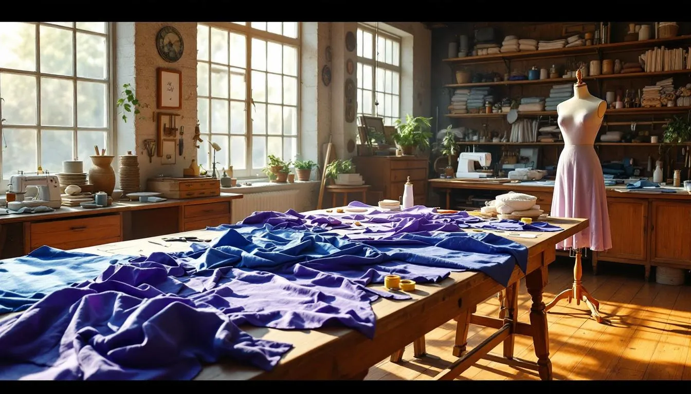 Taller de costura con tela de lino