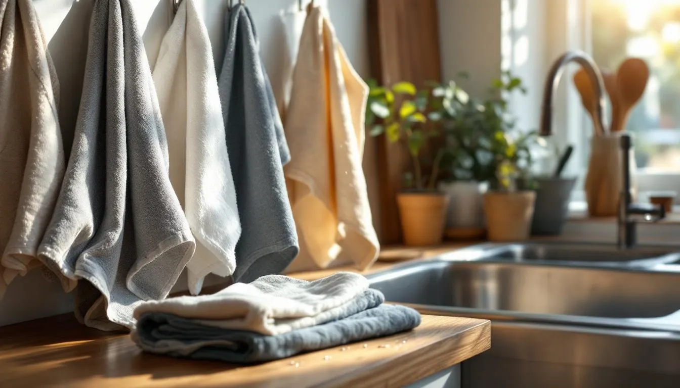 Cocina luminosa con paños organizados