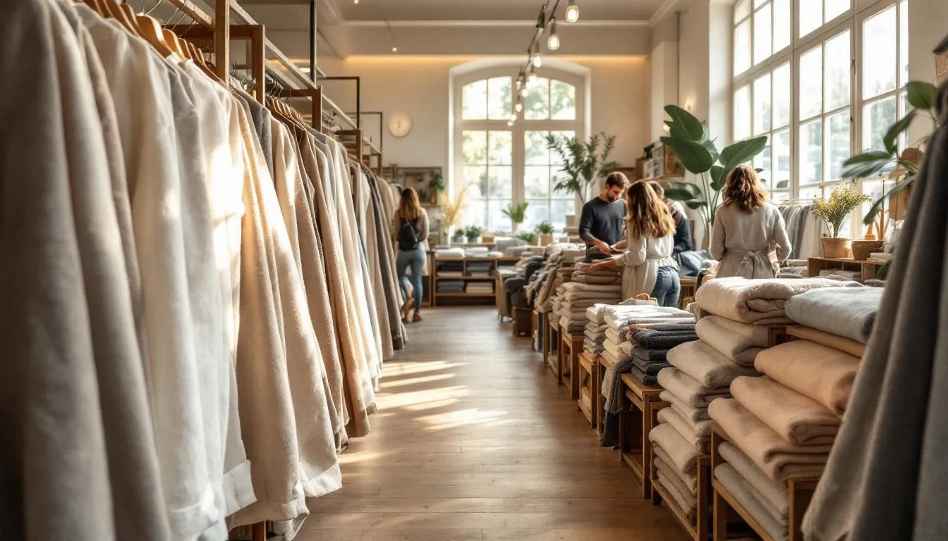 Interior tienda telas lino natural tonos beige