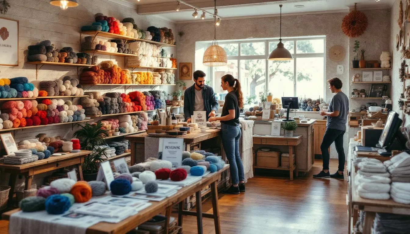 Interior acogedor de tienda artesanal de lana