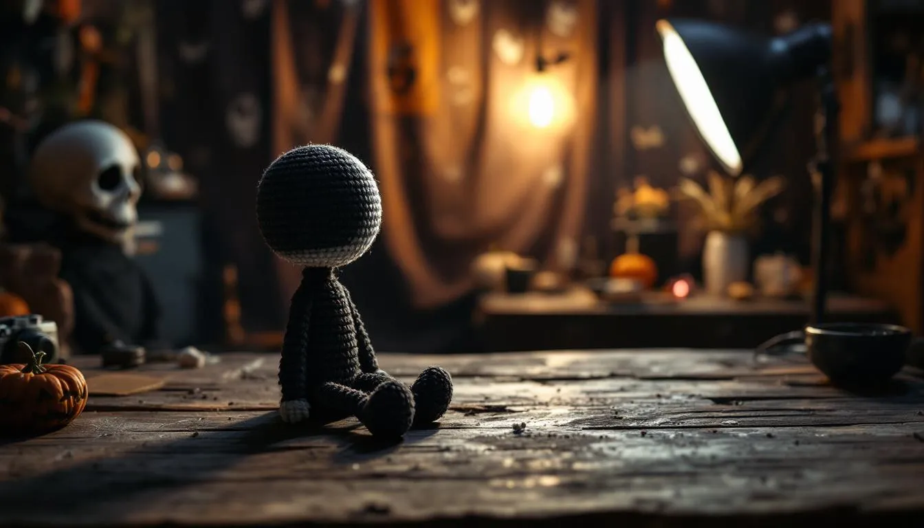 Muñeco amigurumi de Lock en estudio Halloween