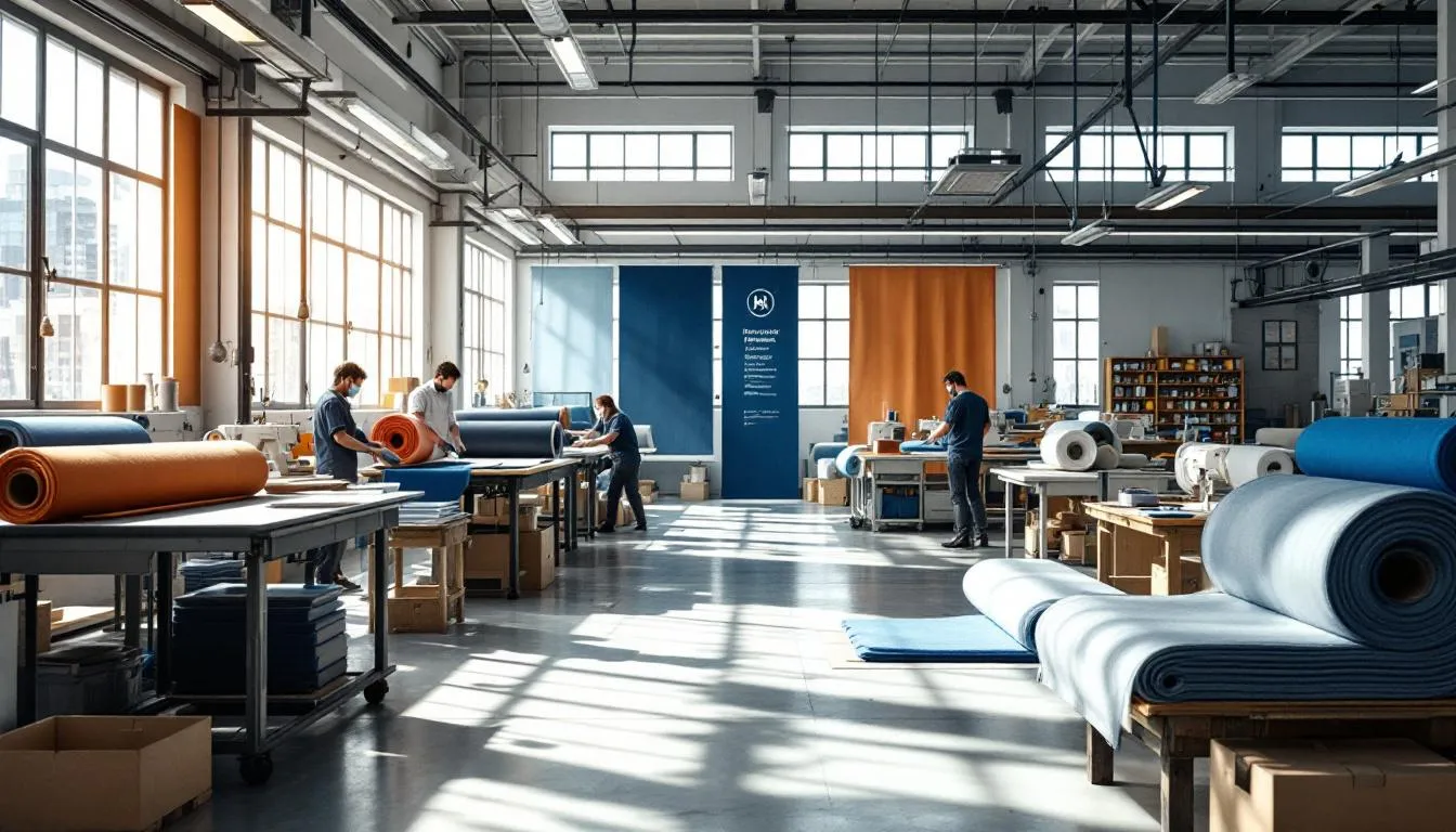 Taller industrial con telas de malla variadas