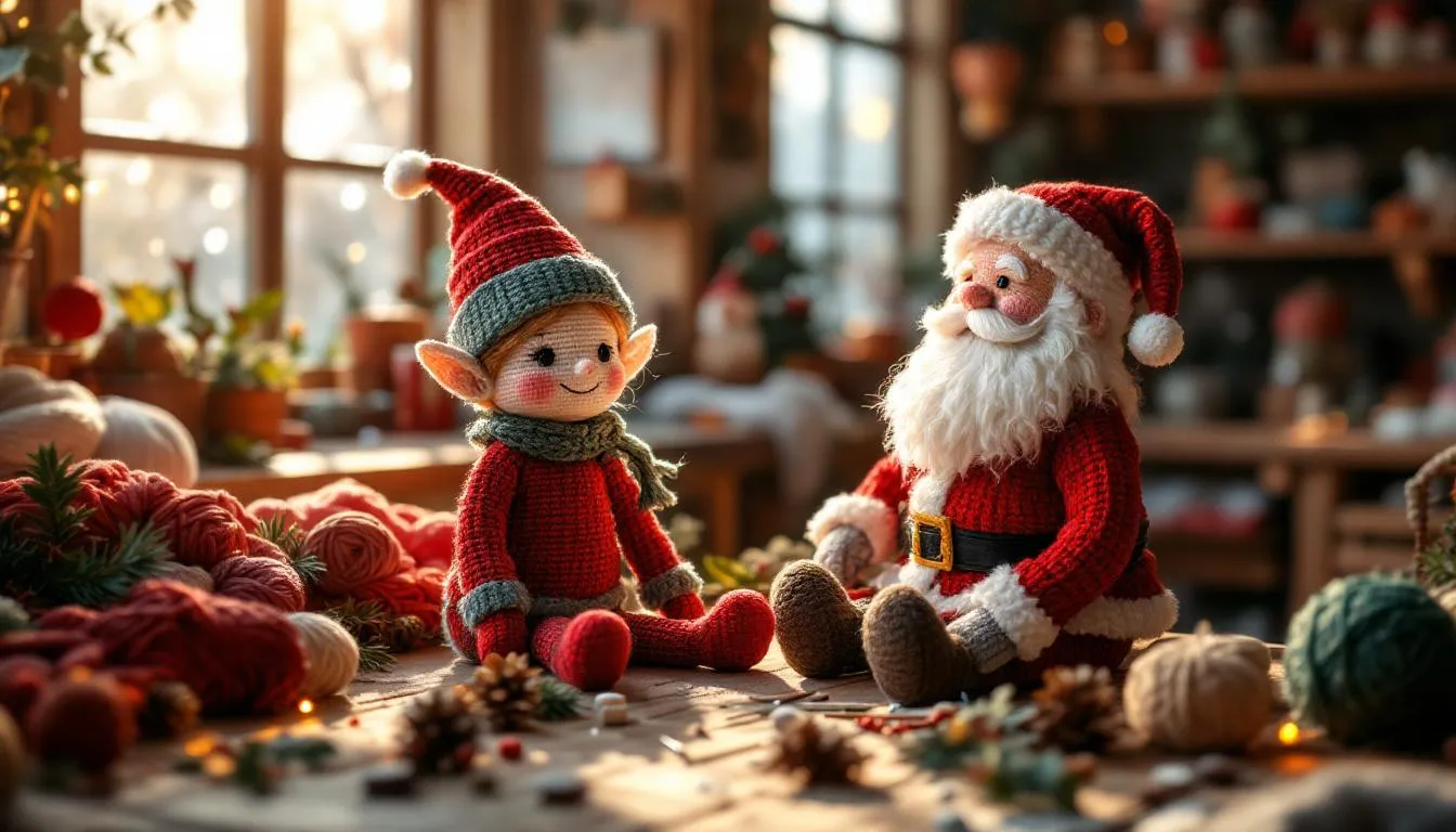 Taller rústico con muñecos navideños tejidos