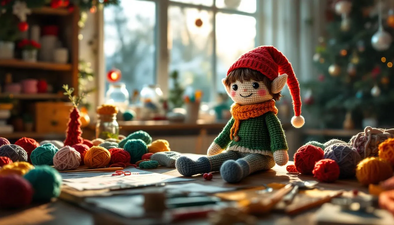 Habitación de manualidades con muñeca navideña