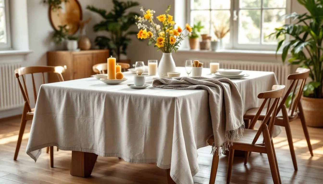 Comedor acogedor con muestras de telas variadas