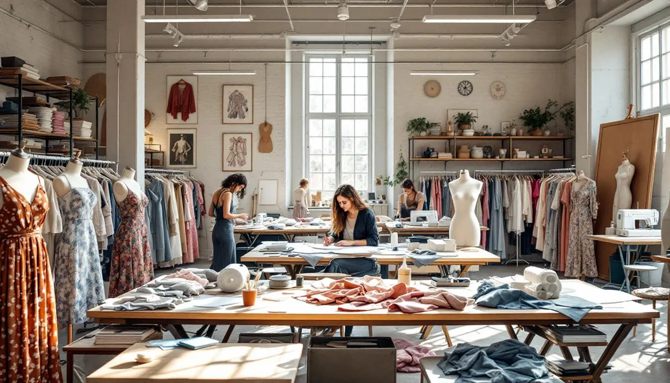 Atelier de moda con maniquíes y telas