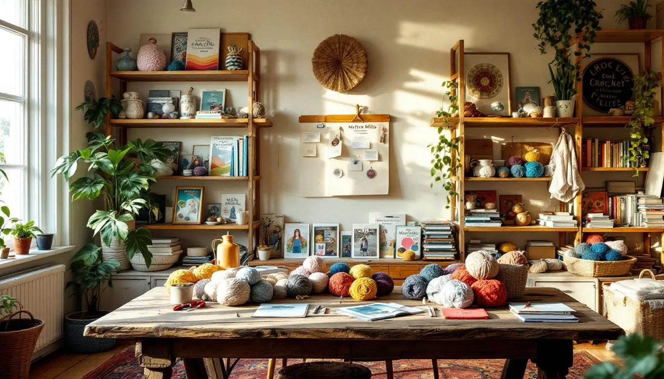 Sala de manualidades luminosa con libros y