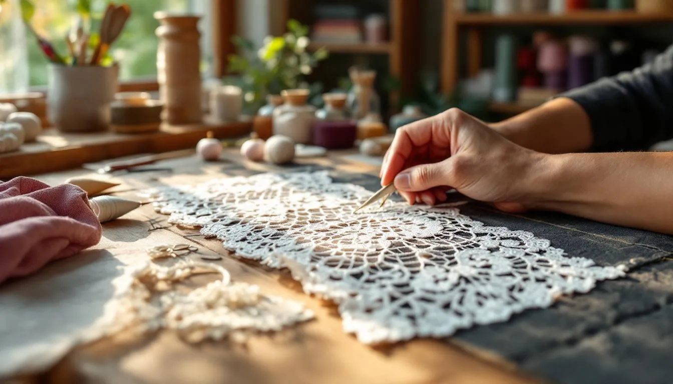 Taller luminoso de encaje y navetas artesanales