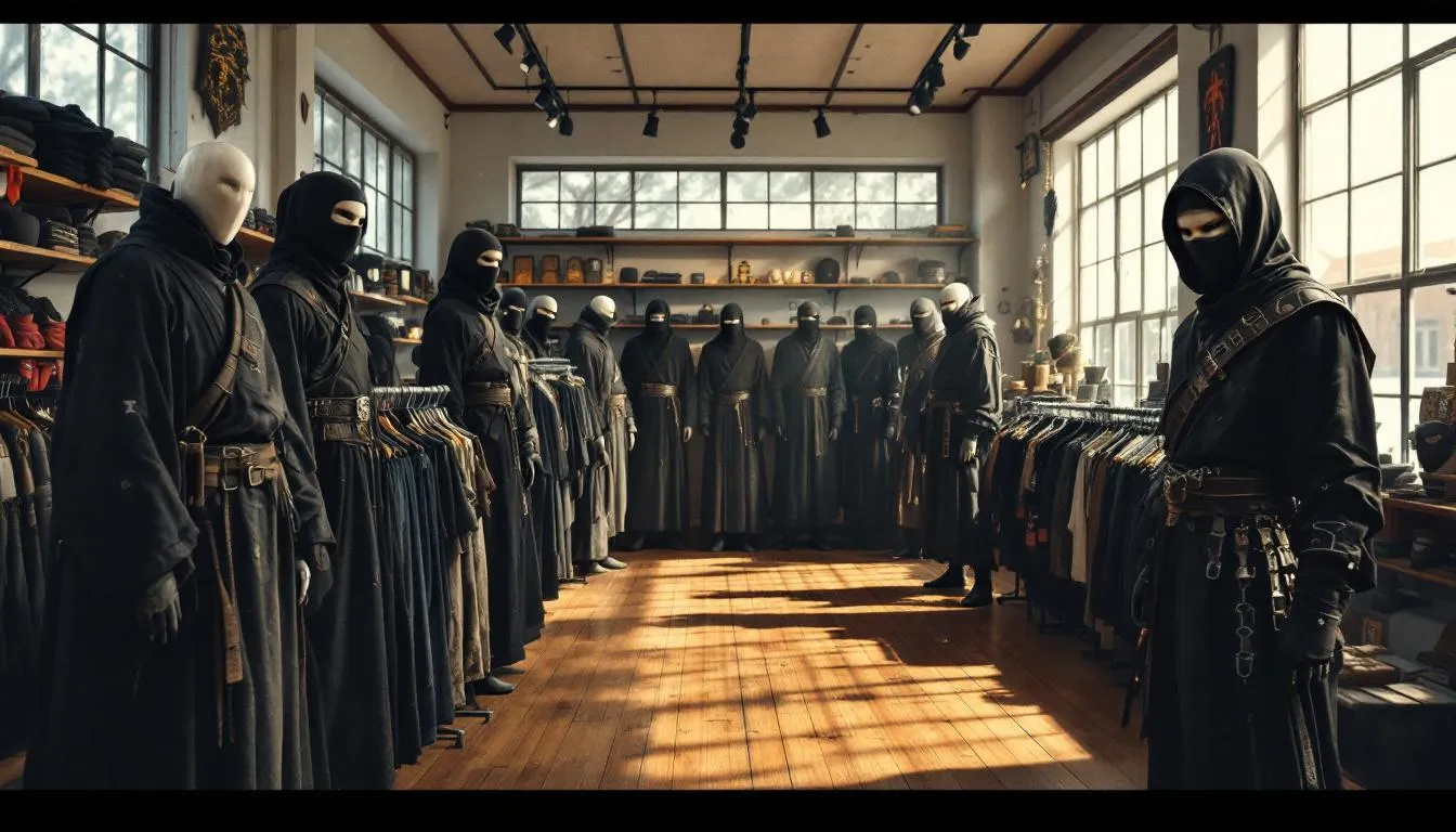 Tienda bien iluminada con disfraces de ninja