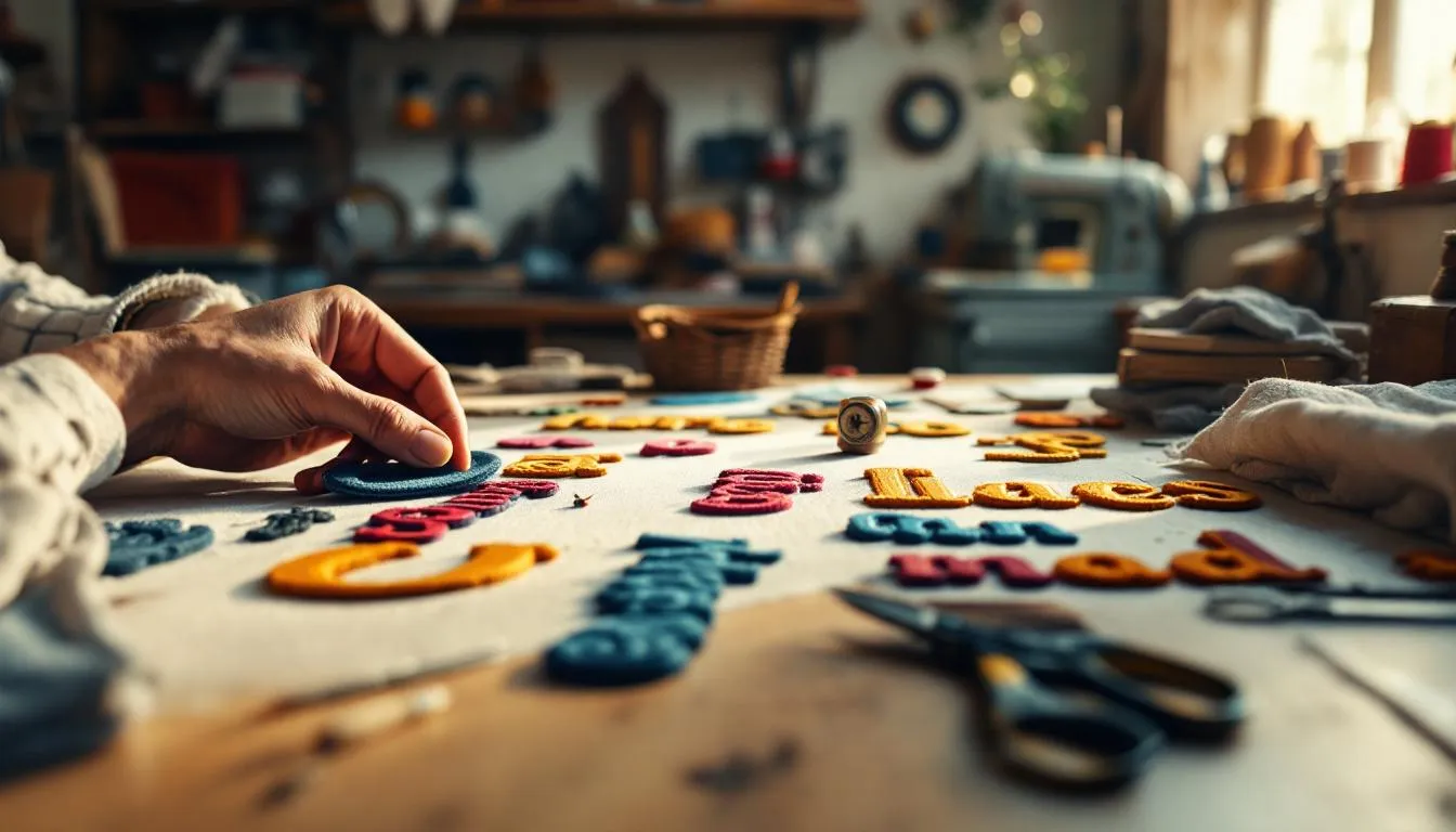 Taller de costura con parches bordados coloridos