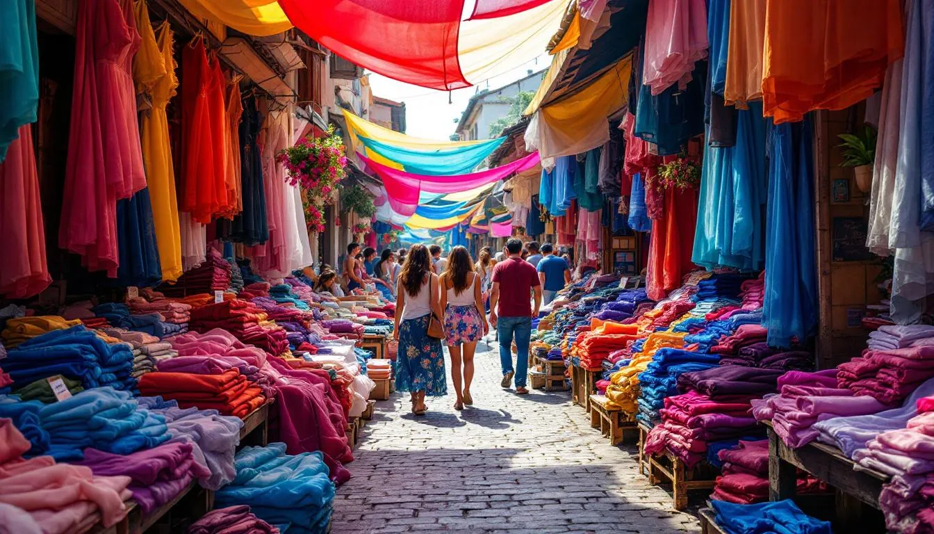 Mercado textil colombiano con organzas coloridas