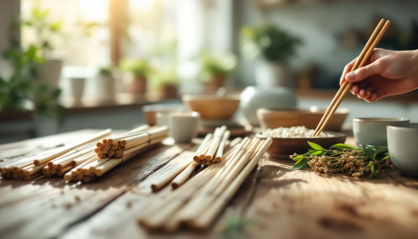 Cocina rústica con palillos de bambú
