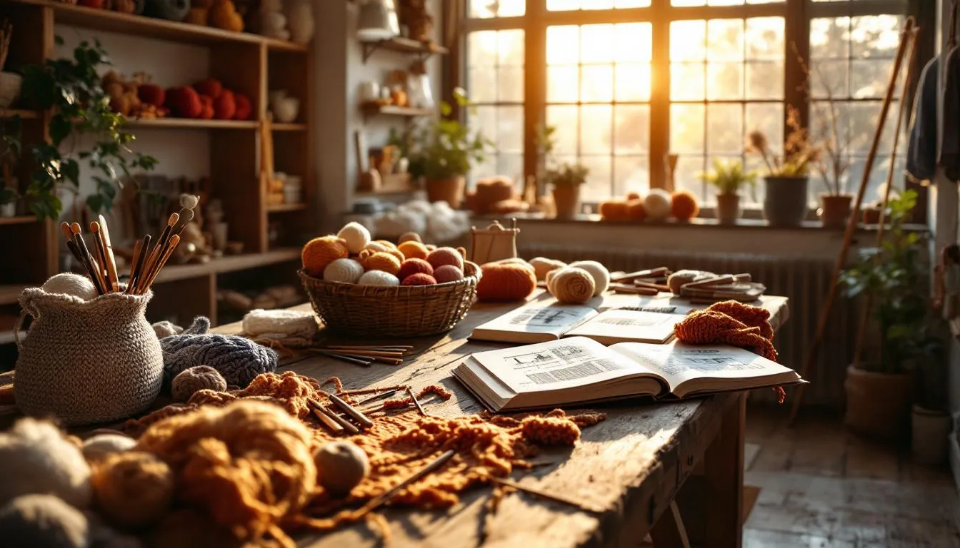 Sala de manualidades con agujas y lana