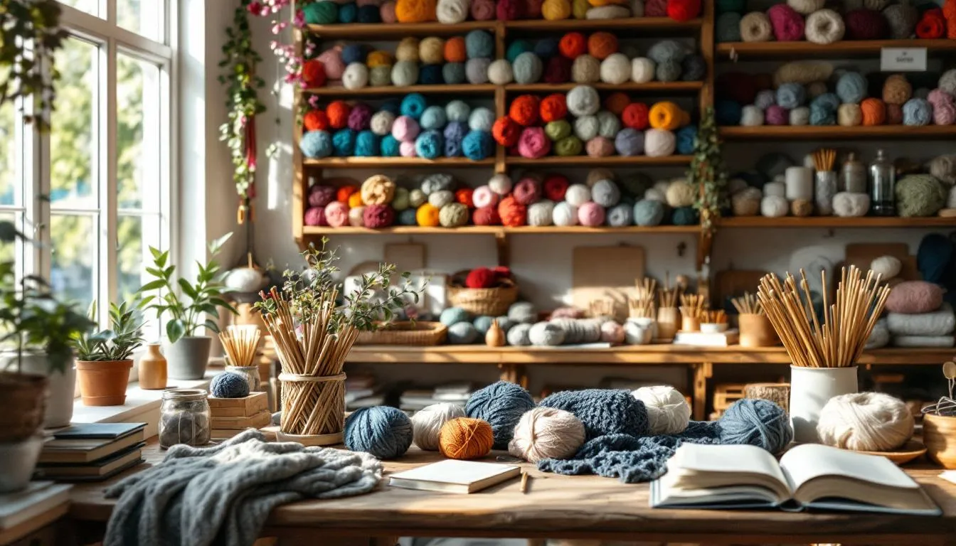 Taller acogedor de tejido con luz natural