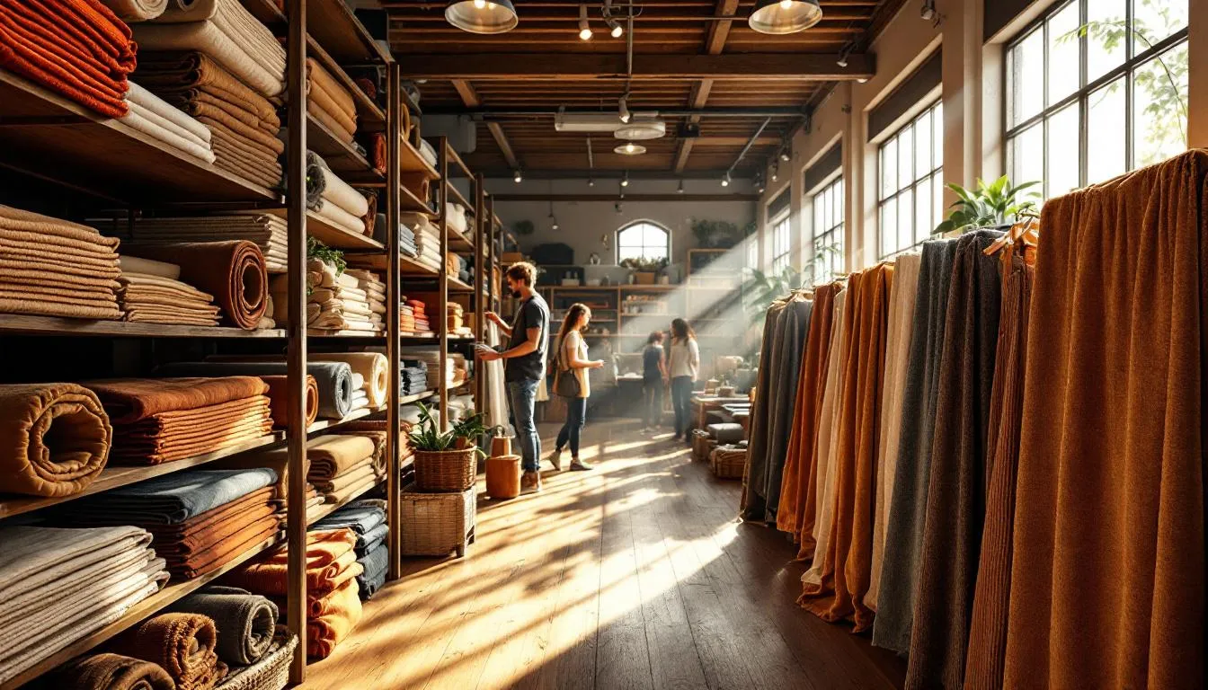 Interior tienda telas con corduroy cálido
