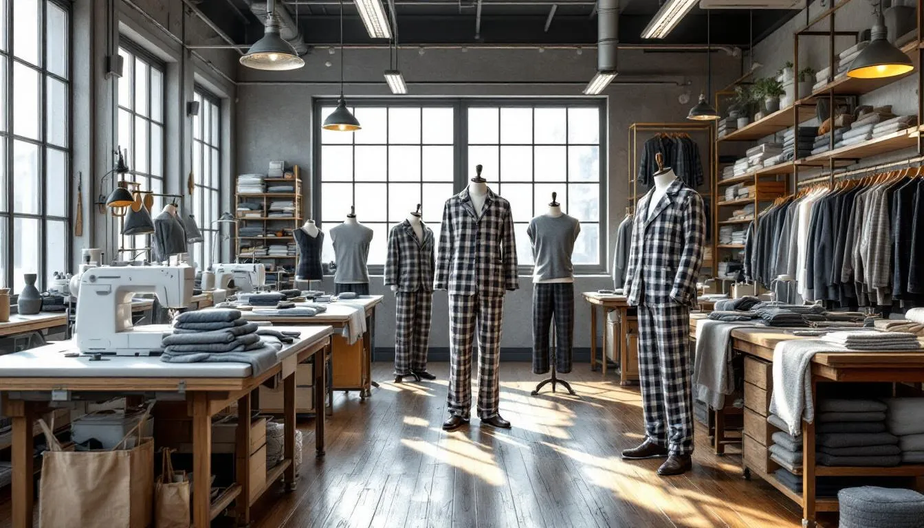 Taller de sastrería con pantalones pijama variados