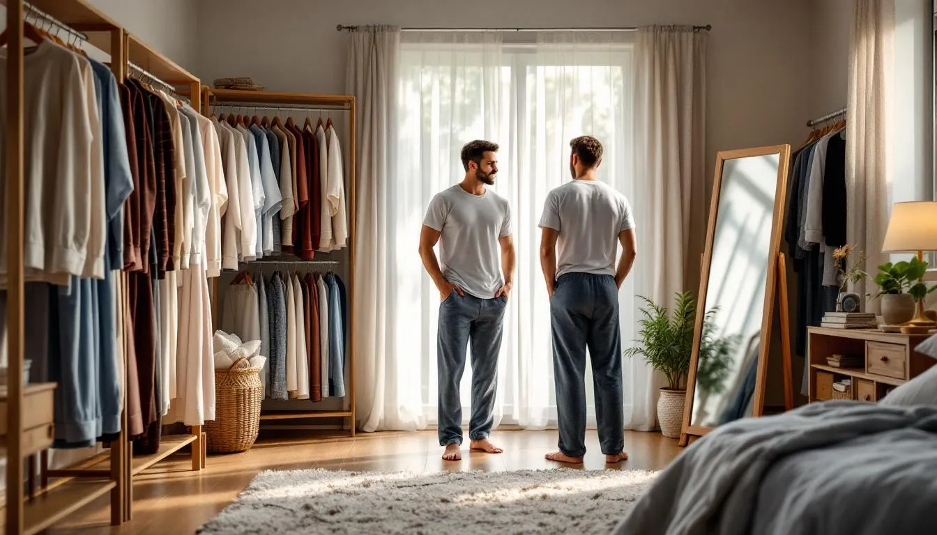 Habitación acogedora con pantalones de pijama para
