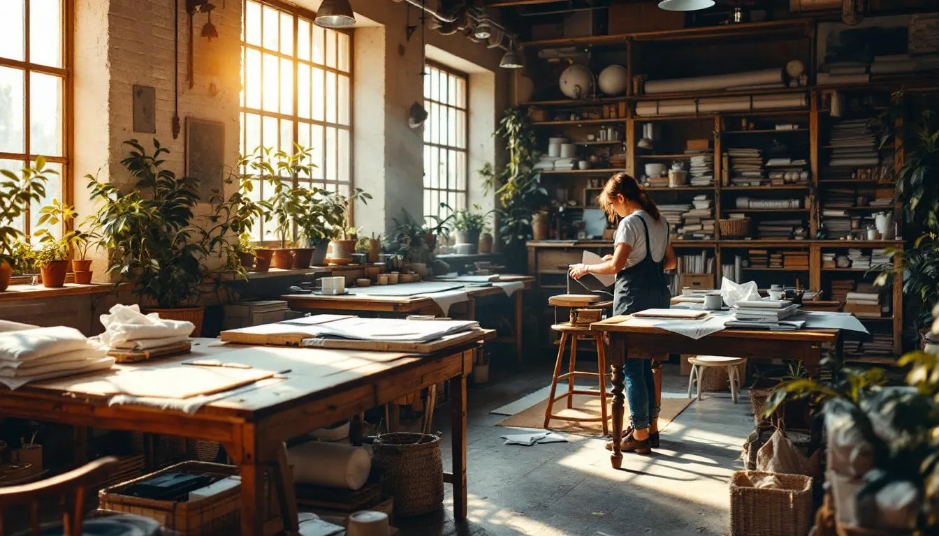 Taller artesanal luminoso con materiales de calco