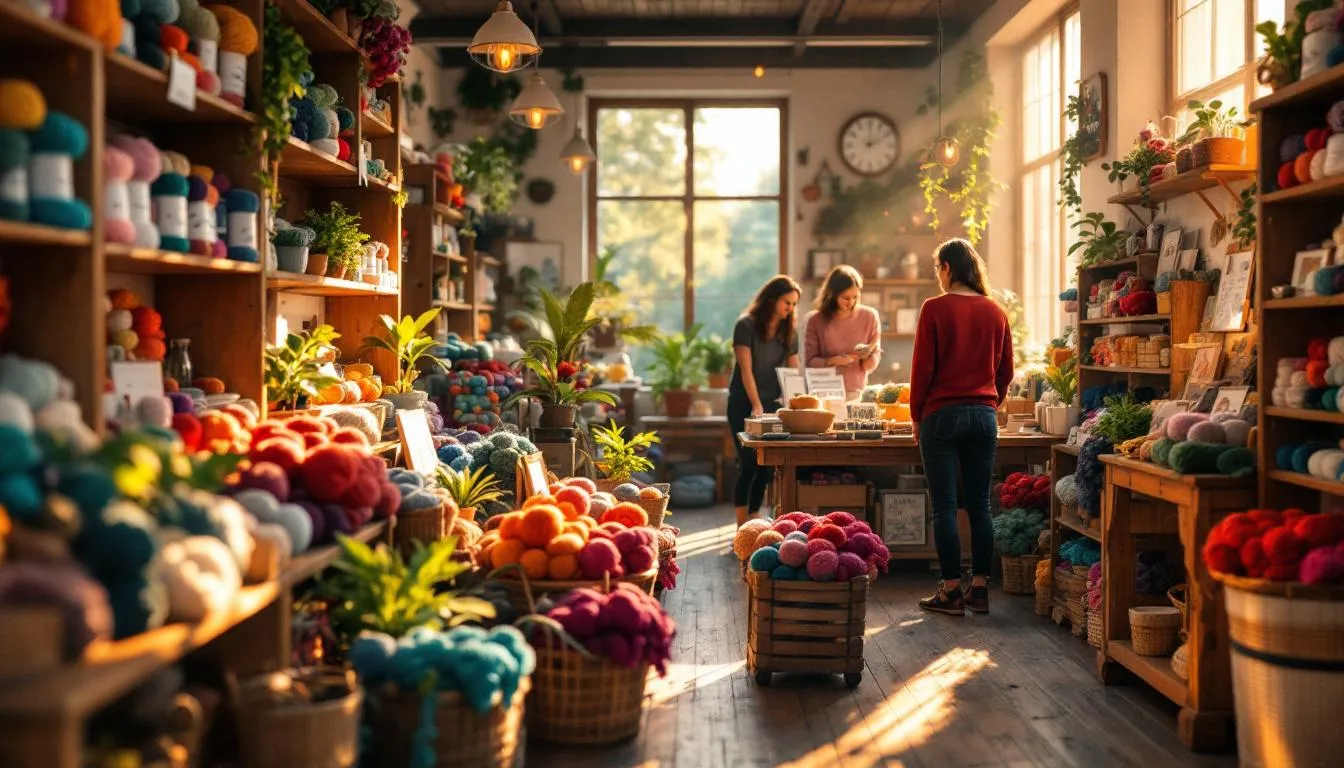 Interior acogedor de tienda de lanas