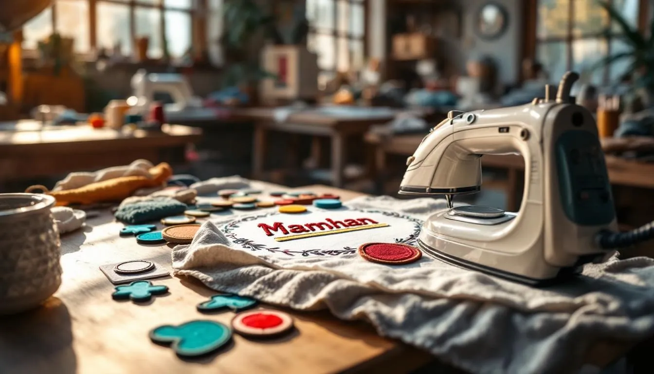 Taller de costura con parches bordados coloridos