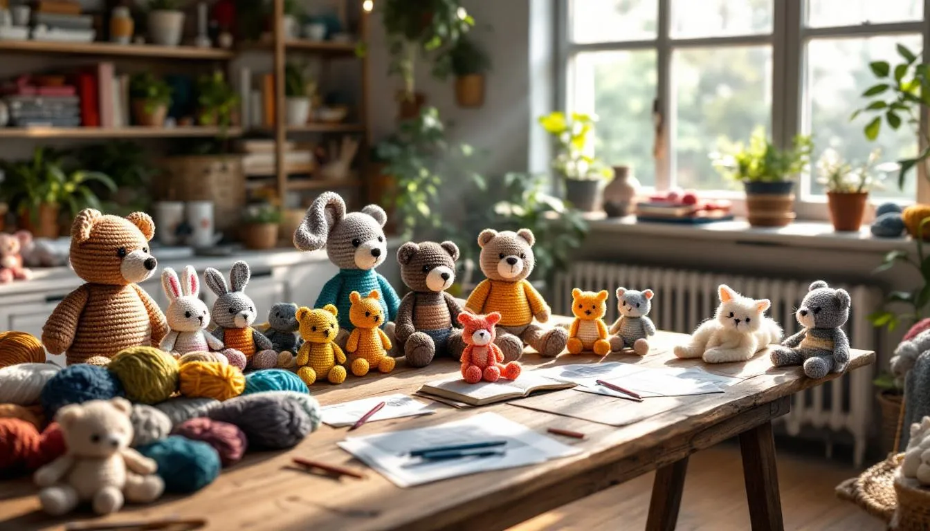 Habitación acogedora de manualidades con amigurumis