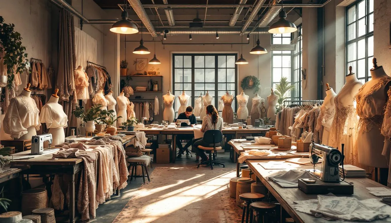 Atelier de moda con blusas de alta