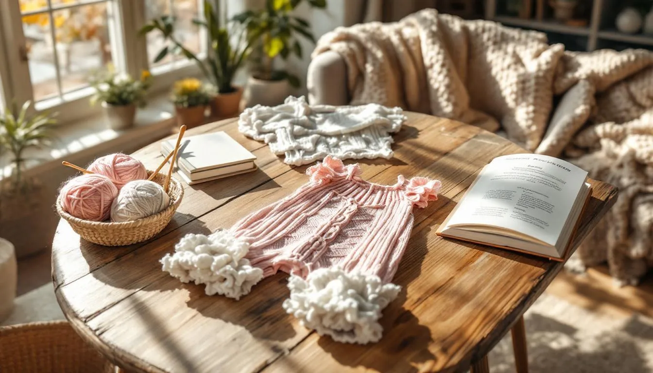 Sala acogedora con labores de punto bebé