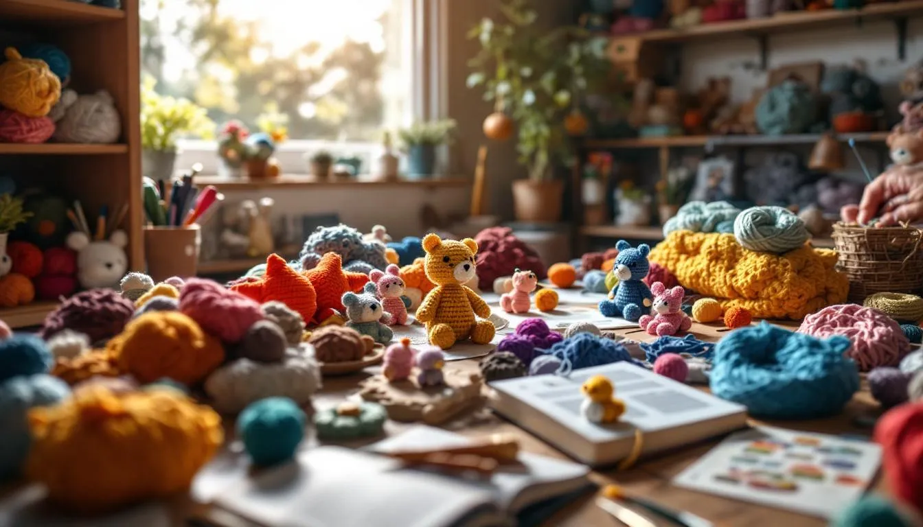 Estudio acogedor de ganchillo con luz natural