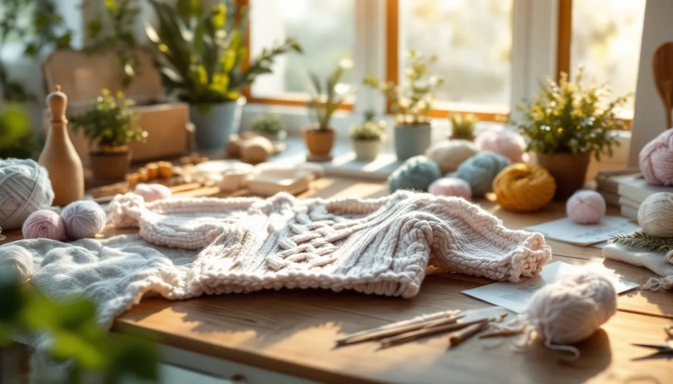 Habitación acogedora para tejer ropa de bebé