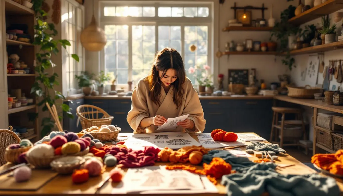 Estudio de artesanía con diseños de kimono