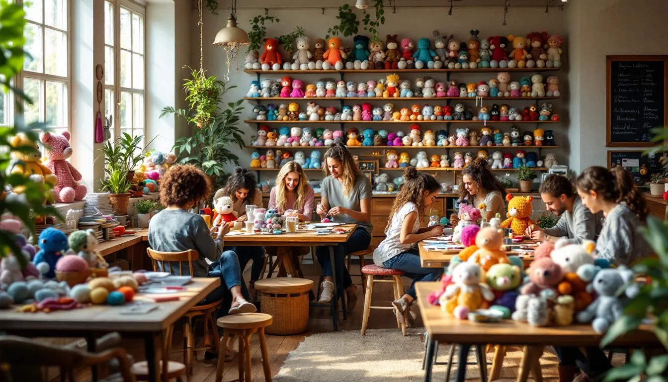 Estudio de manualidades con amigurumis coloridos