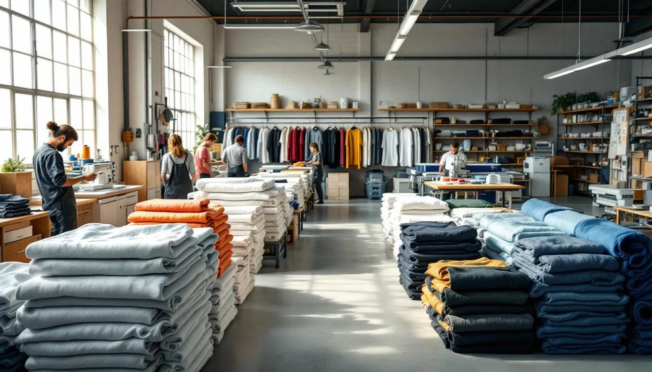 Taller textil moderno con algodón y maquinaria