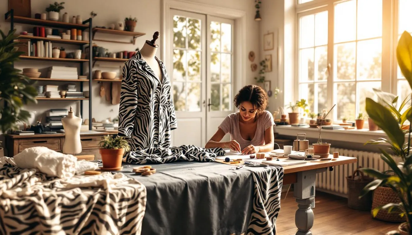 Estudio de costura iluminado con telas de