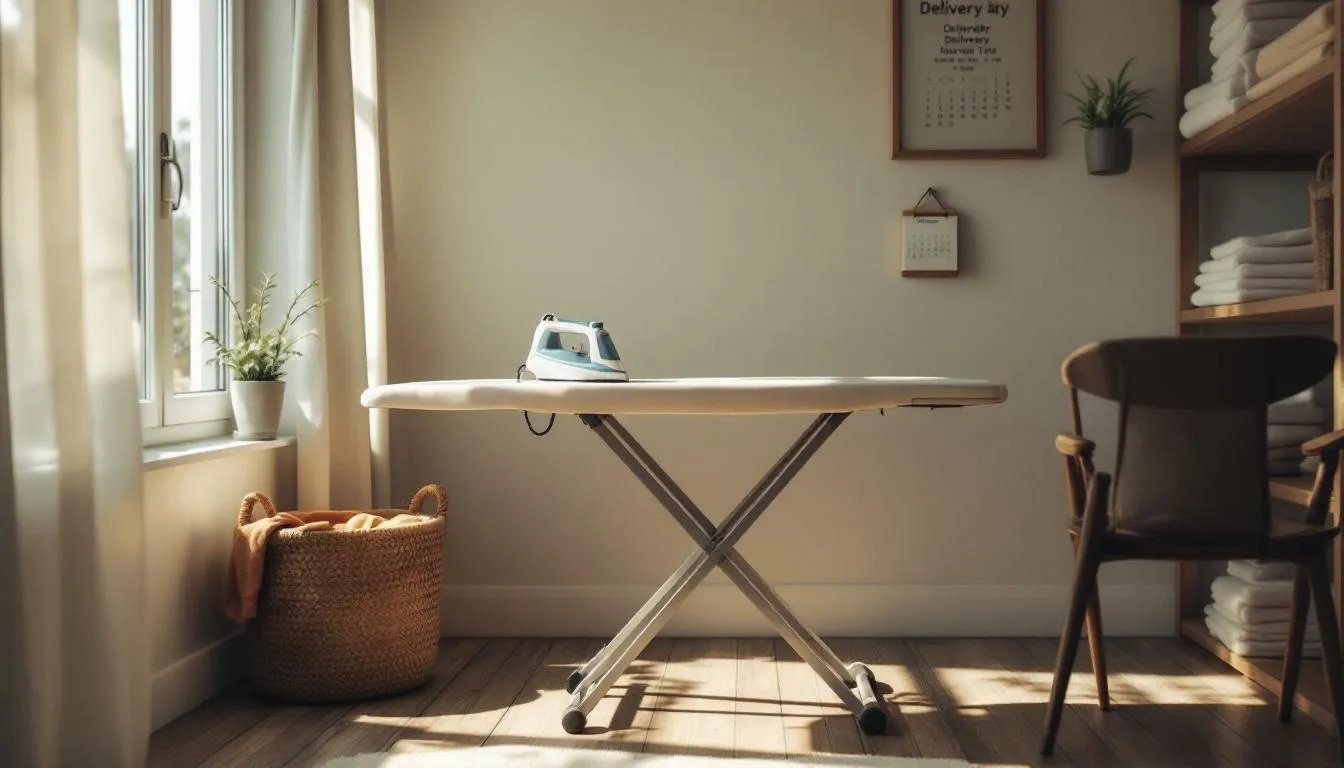 Tabla de planchar en cuarto de lavandería