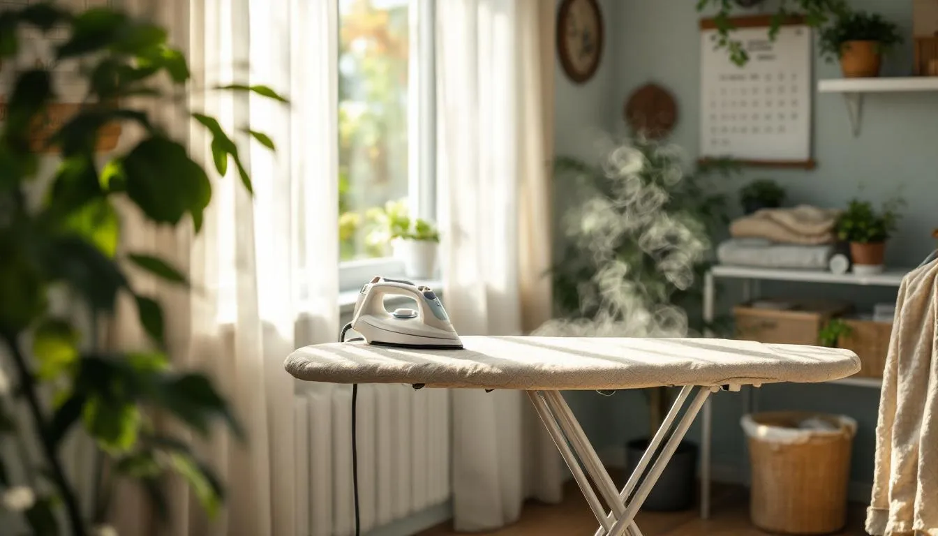 Tabla de planchar en lavandería acogedora