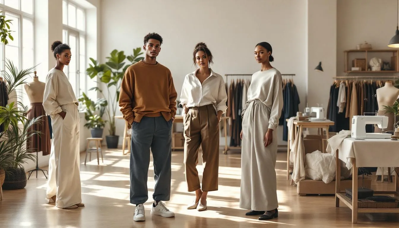Atelier de moda moderna con tejidos popelín