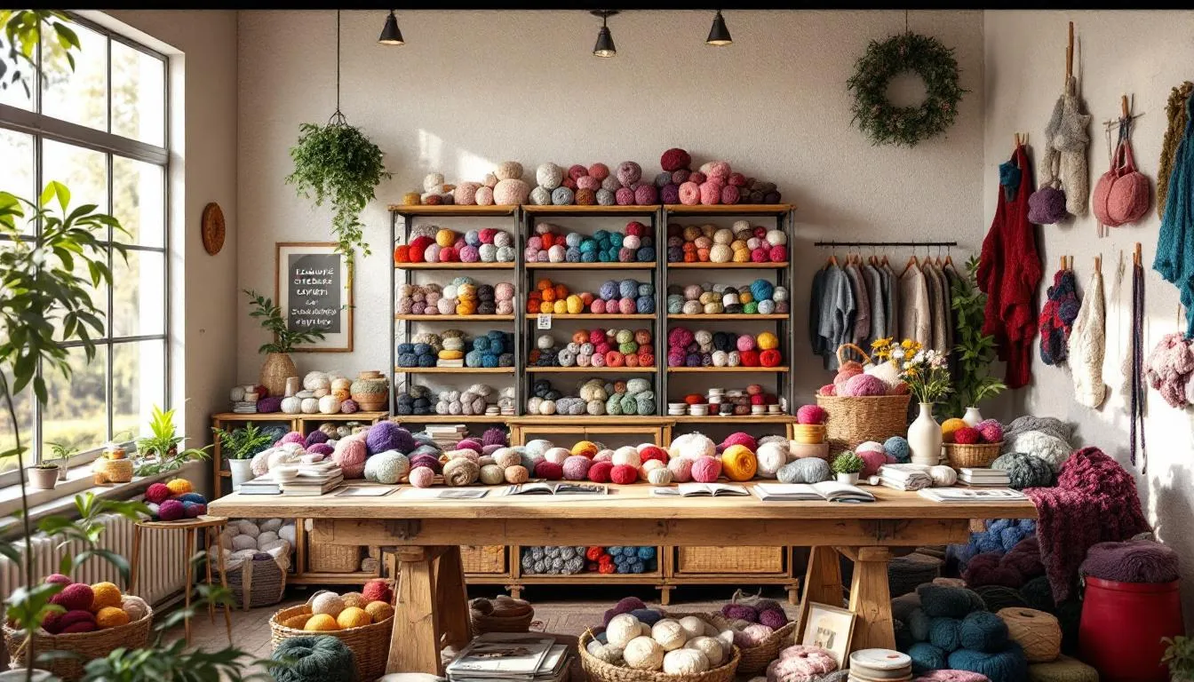 Interior acogedor de tienda de lanas