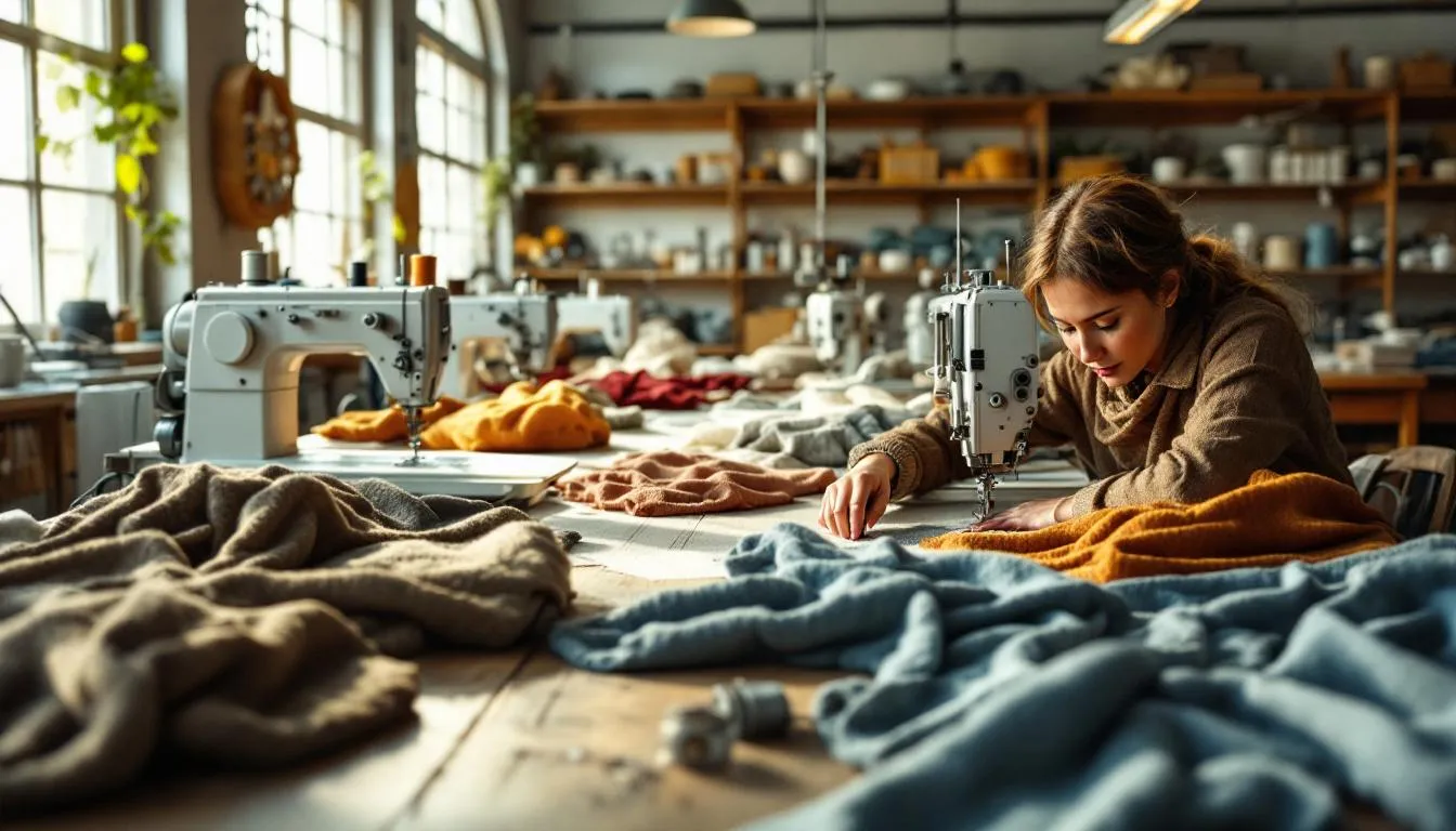 Taller artesanal de costura con máquinas industriales