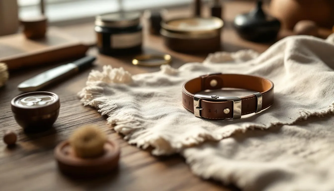 Pulsera de cuero con herramientas de cuidado