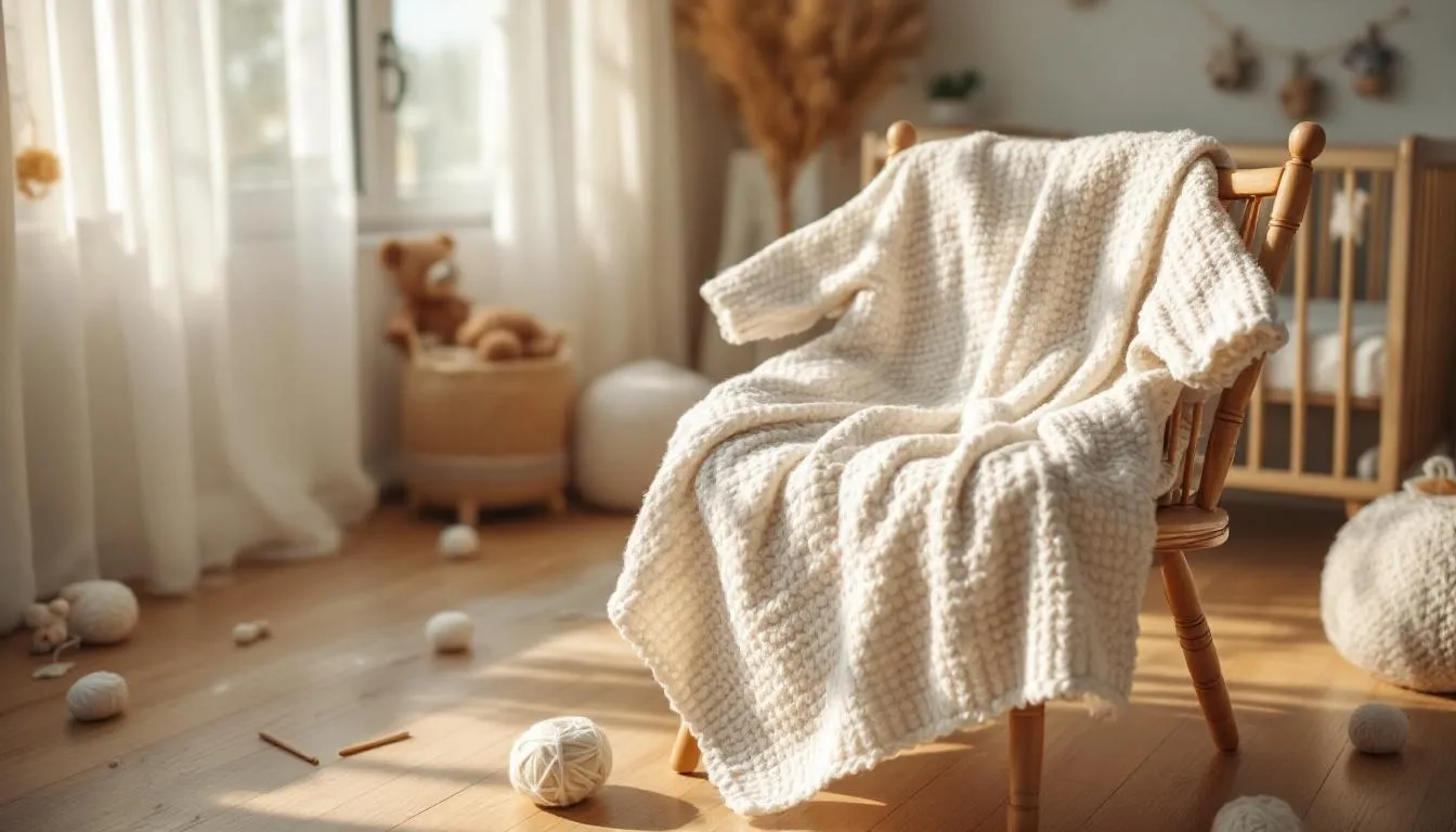 Habitación de bebé acogedora con ropa tejida