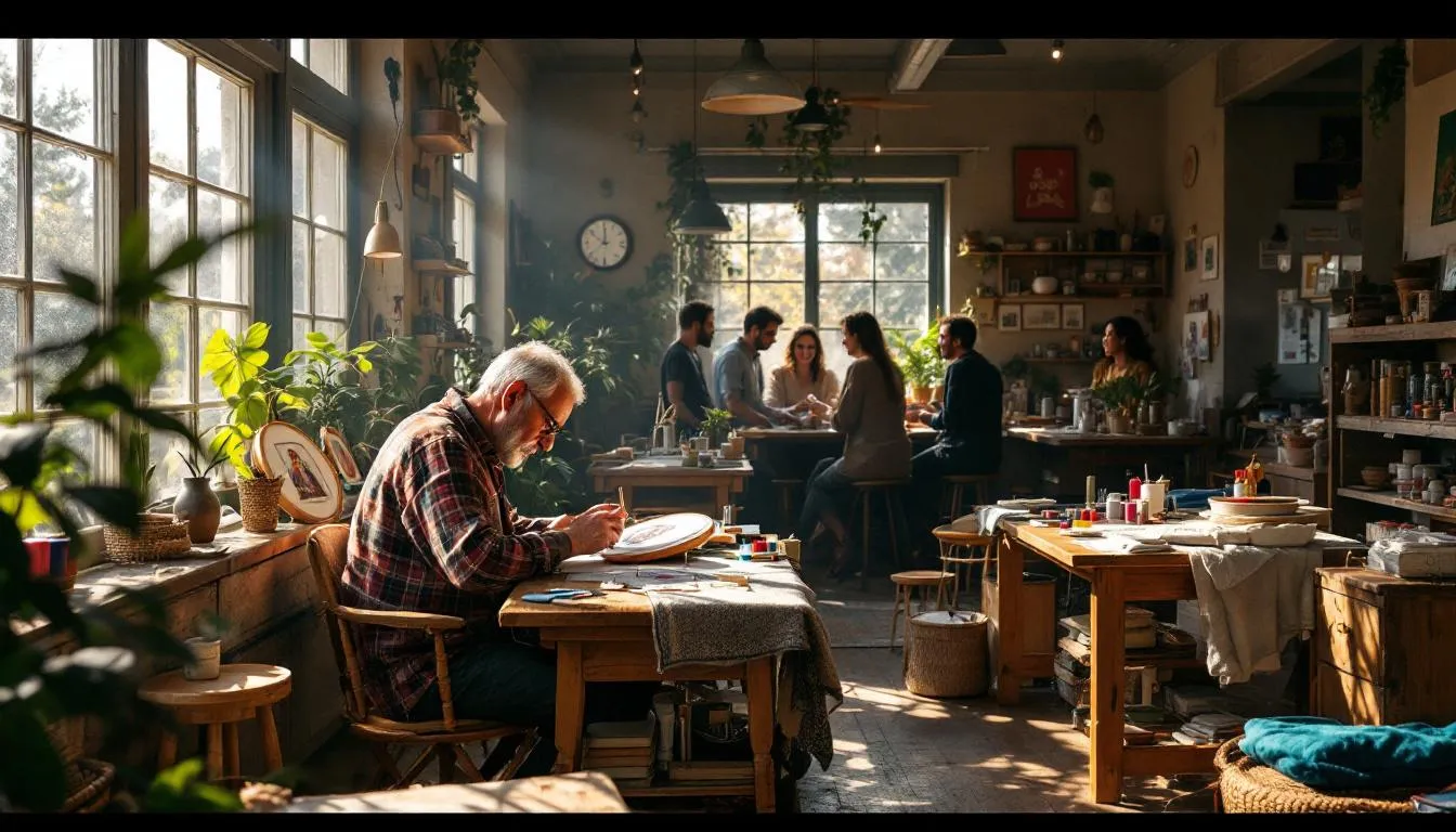 Taller de bordado iluminado y acogedor