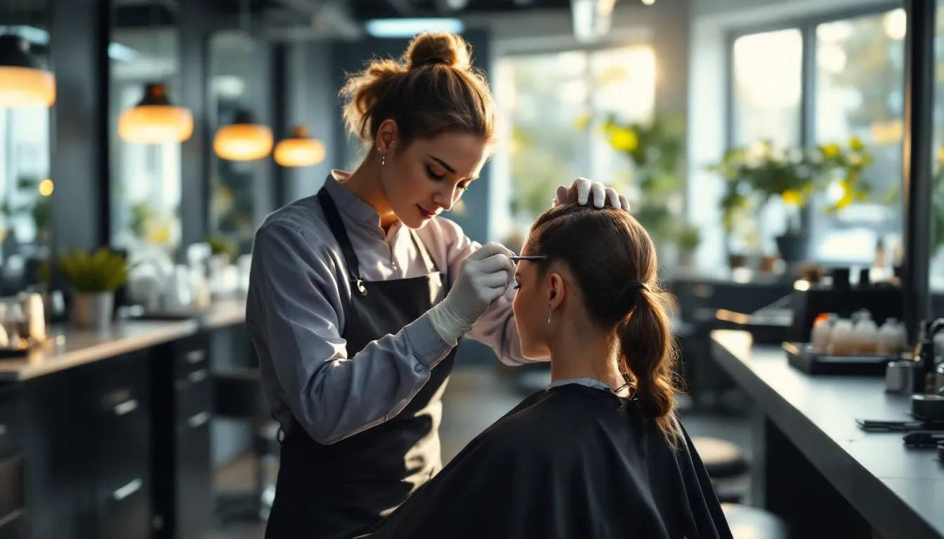 Salón de peluquería moderno con tratamiento capilar