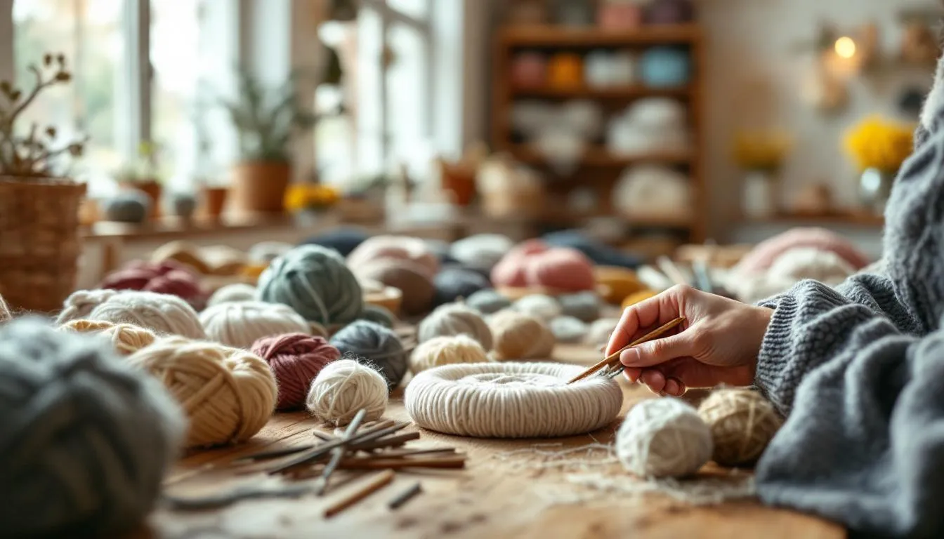 Taller acogedor de tejido con luz natural