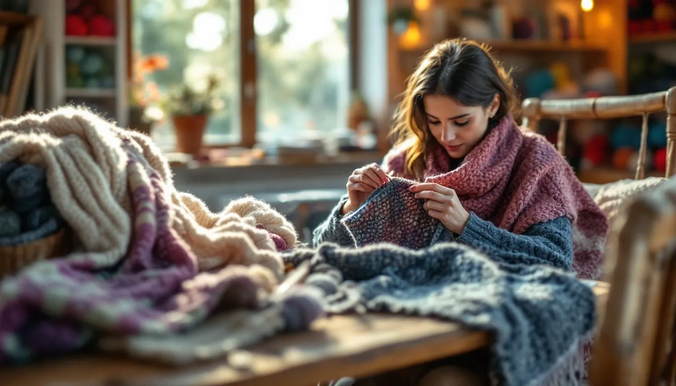 Espacio acogedor de tejido con luz natural