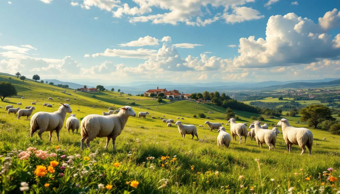 Paisaje rural español con ovejas Merino