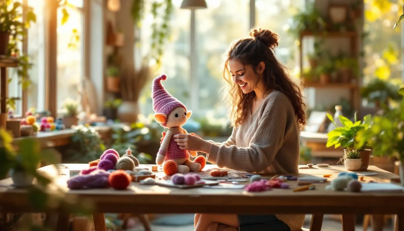 Taller artesanal con muñecos amigurumi coloridos