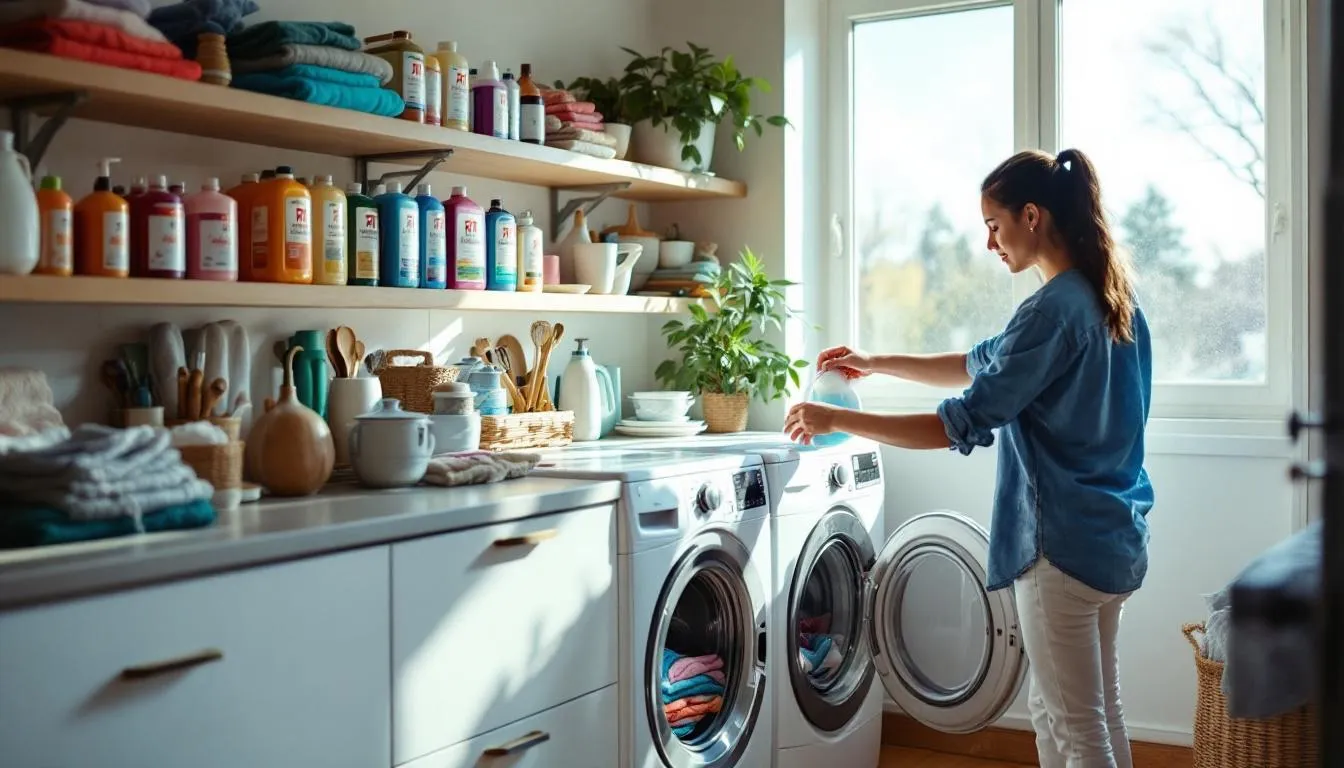 Lavandería moderna con quitamanchas coloridos