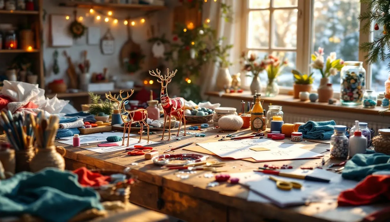 Taller acogedor de manualidades navideñas