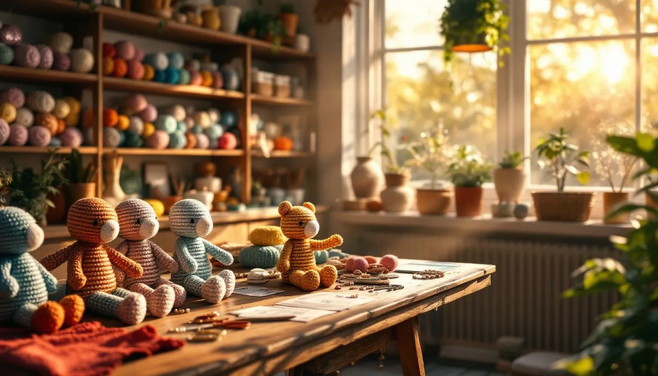 Estudio artesanal luminoso con lanas y amigurumis